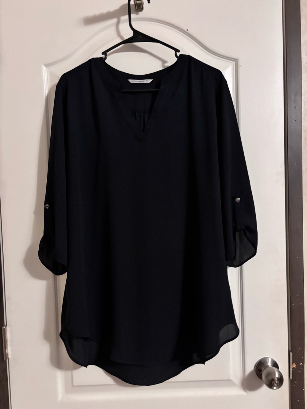 Port Authority Black V-Neck Roll-Tab Blouse